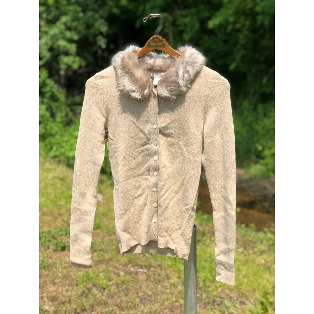 Banana Republic Light Camel Fur Neck Cardigan